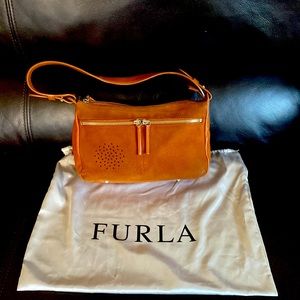 FURLA leather suede bag orange camel color